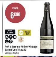 L'UNITÉ  6€90  DICI  AS ANS  M  2220  AOP Côtes-du-Rhône Villages Sainte Cécile 2020 Domaine Martin  C  UNCOME YOU 