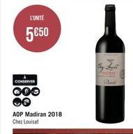 L'UNITÉ  5€50  188  CONSERVER  AOP Madiran 2018 Cher Louisat 