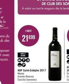 L'UNITE  21€99  POT A BOIRE  AOP Saint-Estèphe 2017  Meyney Grandes Réserves Club Des Sommeliers 