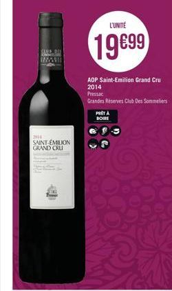 CLUB DI SOMMELS  IMAVI  2014  SAINT-ÉMILION GRAND CRU  En  L'UNITÉ  19€99  ADP Saint-Emilion Grand Cru  2014  Pressac  Grandes Reserves Club Des Sommeliers  PRET A  BOIRE 