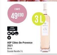 DICI AS AND  L'UNITÉ  49 €90  AOP Côtes-De-Provence 2021  Berne  Grande Recolte 3 L  3L  HIVE 