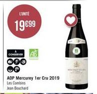 L'UNITÉ  19€99  CONSERVER  ADP Mercurey 1er Cru 2019 Les Combins Jean Bouchard 