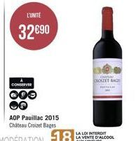 L'UNITE  32€90  CONSERVER  AOP Pauillac 2015 Château Croizet Bages  CHARA  ROZET BACH 