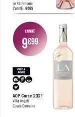 L'UNITE  9€99  PA BOIRE  AOP Corse 2021 Villa Angeli Cuvée Domaine 