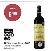 CONSERVER  COO  L'UNITÉ  6699  AOP Graves de Vayres 2019 Chateau Barre Gentillot Vielles Vignes  GINT  s 