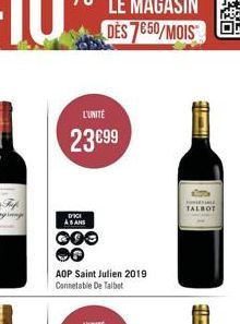 DICI ABANS  COO  L'UNITÉ  23€99  AOP Saint Julien 2019 Connetable De Talbot  TALBOT 