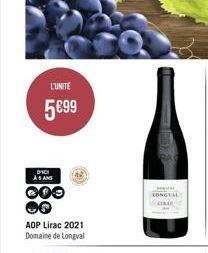 L'UNITE  5€99  AS ANS  000  AOP Lirac 2021 Domaine de Longval  LONGYAL 