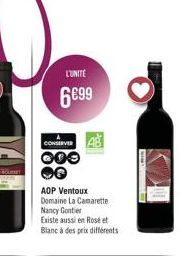 L'UNITE  6€99  CONSERVER  000  AOP Ventoux Domaine La Camarette Nancy Gontier Existe aussi en Rosé et Blanc à des prix différents 