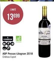 CONSERVER  L'UNITÉ  13€99  AOP Pessac-Léognan 2018 Chateau Espict 