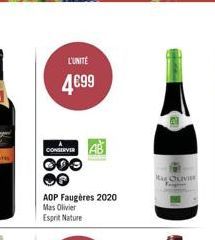 L'UNITÉ  4€99  CONSERVER  000 ❤Q  AOP Faugères 2020 Mas Olivier Esprit Nature  MAE OLIVIER 