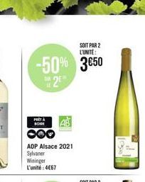 SOIT PAR 2 L'UNITÉ:  -50% 3€50  BODE  AOP Alsace 2021  Sylvaner  Wininger L'unité: 4667 