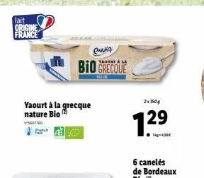 lait origine france  produk  yaourt à la grecque nature bio  5607760  envia  bio grecque  2x 150 g  7.29 
