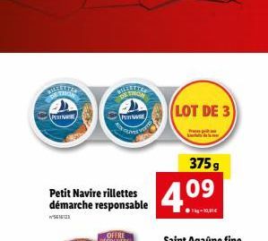 TEHNO  AND  PRE  C  WO  STTER DETHON  all  PA  Petit Navire rillettes démarche responsable  (LOT DE 3)  375g  4.09  -10  