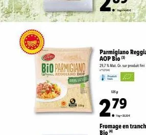 coa  bio parmigiano  regolano dop  k  29,7 % mat. gr. sur produit fini  127241  produt da  125 g  279 