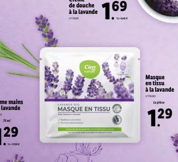 Cien NAL  LAVANDE BIO  MASQUE EN TISSU  69  Masque en tissu à la lavande  w  La pidee  1.2⁹ 