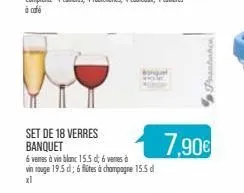 set de 18 verres  banquet  6 vees à vin blanc 15.5 6  vin rouge 19.5 d; 6 flutes à champagne 15.5 d  pasabahce  7,90€ 