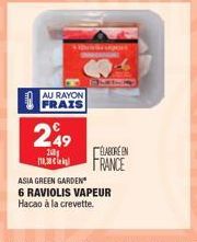 AU RAYON FRAIS  249  20 110,3  ÉLABORÉEN FRANCE  ASIA GREEN GARDEN  6 RAVIOLIS VAPEUR  Hacao à la crevette. 