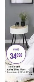 l'unite  34€90  table à café coffre shiro blanc dimensions: 38,5 45,5cm 