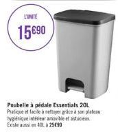 L'UNITE  15 €90  Poubelle à pédale Essentials 201 Pratique et facile à nettoyer grace à son plateau hygiénique intérieur amovible et astucieux Existe aussi en 401 à 25€90 