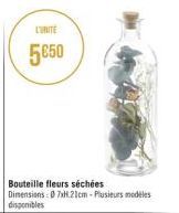 CUNITE  5€50  Bouteille fleurs séchées Dimensions: 07x1.21cm-Plusieurs modeles disponibles 