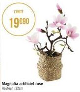 L'UNITE  19€90  Magnolia artificiel rose Hauteur: 32cm 