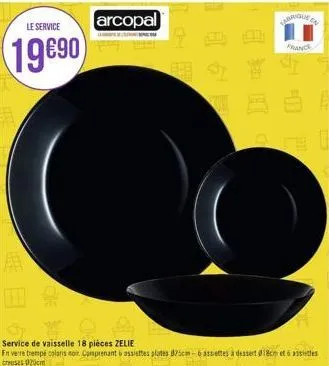 le service  19690  arcopal  gyo a  service de vaisselle 18 pièces zelie  en verre trempé colaris noir comprenant 6 assiettes plates 875cm-6assettes à dessert 018cm et assis creuses c  che  arrigue  fr