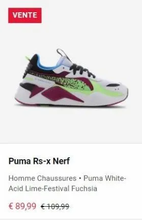 vente  puma rs-x nerf  homme chaussures • puma white-acid lime-festival fuchsia  € 89,99 € 109,99  