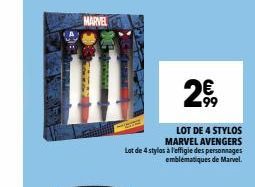 MARVEL  99  LOT DE 4 STYLOS MARVEL AVENGERS Lot de 4 stylos à l'effigie des personnages emblématiques de Marvel. 