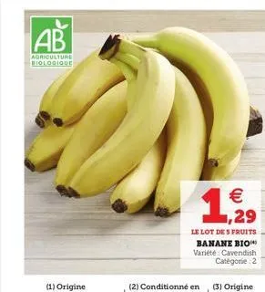 ab  agriculture biologique  1,29  €  le lot des fruits banane bio variété cavendish catégorie 2 