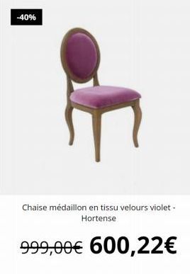 -40%  Chaise médaillon en tissu velours violet-Hortense  999,00€ 600,22€ 