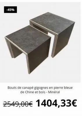 -45%  bouts de canapé gigognes en pierre bleue de chine et bois - minéral  2549,00€ 1404,33€  