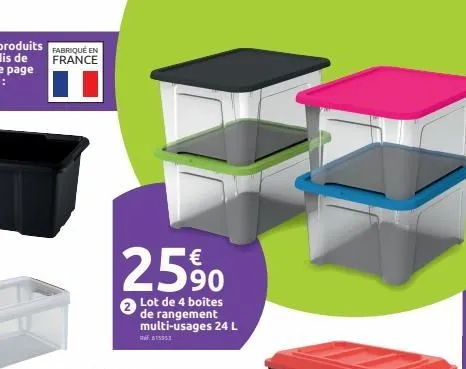 fabriqué en france  2590  lot de 4 boîtes de rangement multi-usages 24 l  815953 