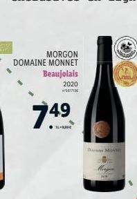 MORGON  DOMAINE MONNET  Beaujolais  2020 173  749  14-830€  Don MONI 