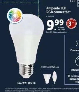 ampoule led rgb connectée*  9.9⁹9  au chole dont 072 € participation  autres modèles  prand  $ 