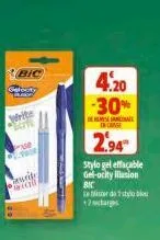 bic  write bota  wit  4.20  -30%  des  stylo gel effaçable gel-ocity illusion bic leiter da 1 stylo b +2charges  case  2.94 