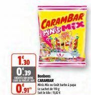 1.30 0.39  Bonbons  CREDITS  CARTE DE CARAMBAR  0.91  CARAMBAR MNSMIX  le sachet de 10g Soit le : 11,32€  Minis Mix ou Golt barbe à papa 