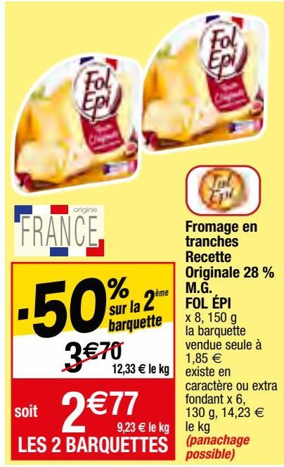 fromage en tranches recette originale 28% M.G. Fol épi
