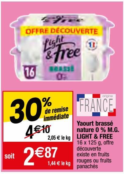 yaourt brassé nature 0% M.G. light & free