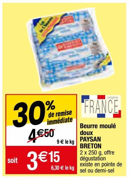 beurre moulé doux Paysan Breton