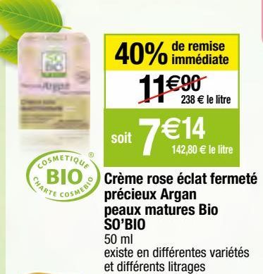 crème rose éclat fermeté précieux argan peaux matures bio So'Bio