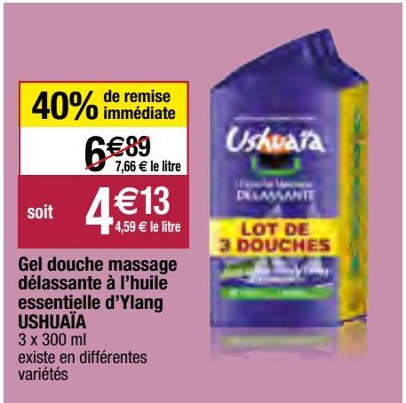 gel douche massage délassante à l'huile essentielle d'ylang Ushuaïa