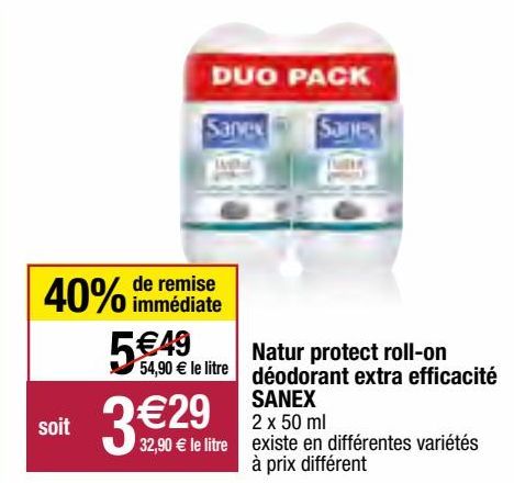 natur protect roll-on déodorant extra efficacité Sanex