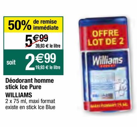 déodorant homme stick ice pure Williams