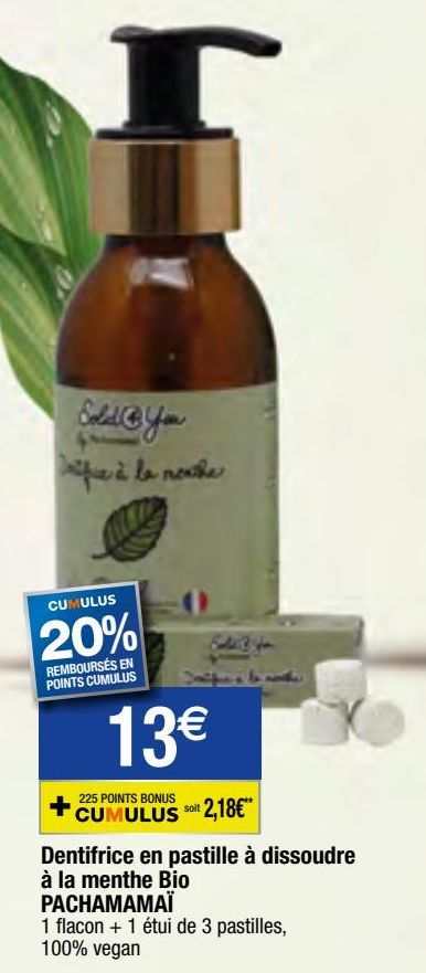 dentifrice en pastille à dissoudre à la menthe bio Pachamamaï