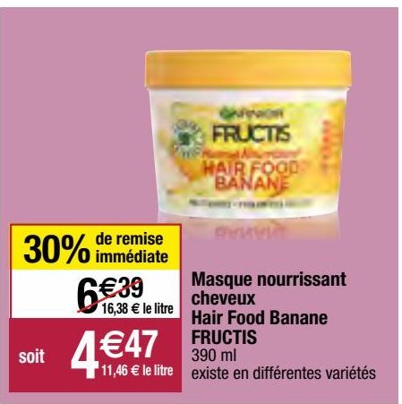 masque nourrissant cheveux hair food banane Fructis