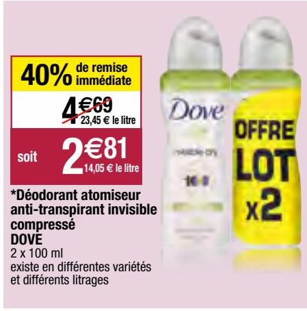 déodorant atomiseur anti-transpirant invisible compressé Dove