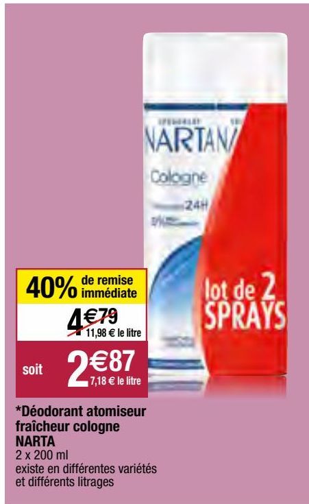 déodorant atomiseur fraîcheur cologne Narta