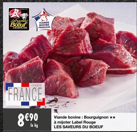 viande bovine: bourguignon à mijoter label rouge les saveurs du boeuf