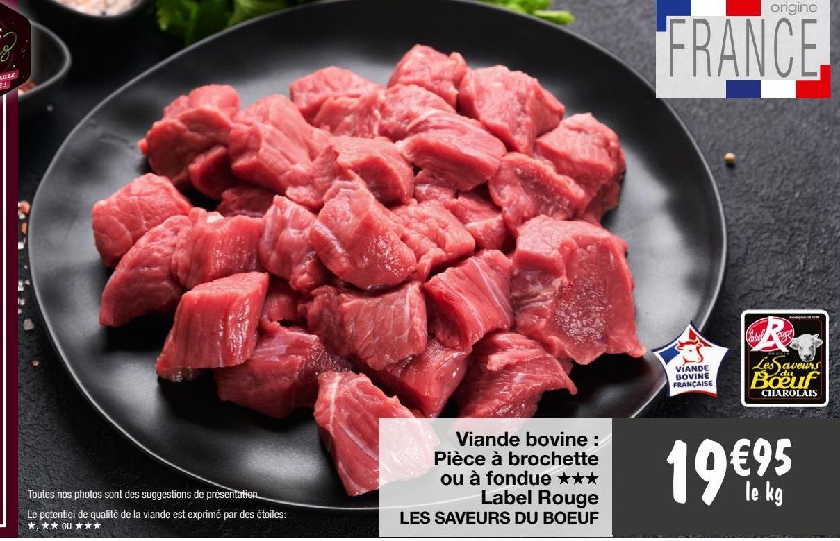 viande bovine: pièce à brochette ou à fondue label rouge les saveurs du boeuf