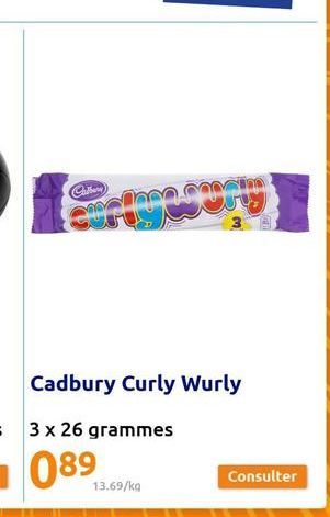 13.69/kg  Cadbury Curly Wurly  3 x 26 grammes  089  www  Consulter 